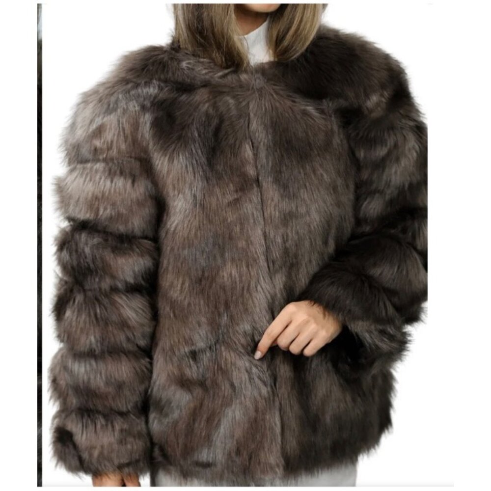 La Fiorentina Women's Luxurious Brown Faux Fur Winter Jacket